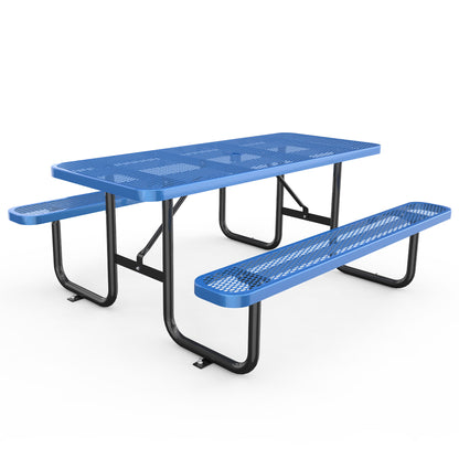 Blue 6ft Long Table & Chair Set with Umbrella Hole image 1