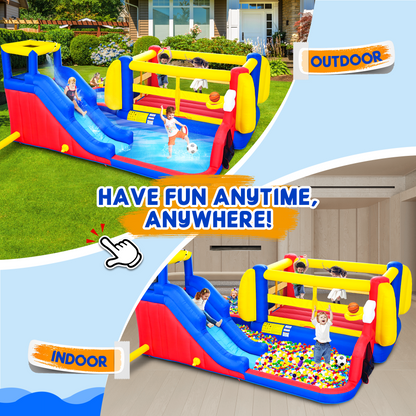 7 in1 Inflatable Slide Water Park with Deep Water Pool Basketball Hoop Football Gate Water Cannon Climb Wall Bounce House for Kids image 4