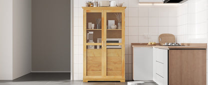 TOPMAX 44.7x20x75inch Kitchen Pantry, Freestanding Kitchen Storage Cabinet Display Cabinet with Glass Doors and 4 Built-in Drawers for Living Room, Home Office, Natural image 4