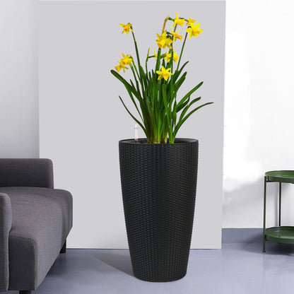 Set of 2 Faux Rattan Tall Planters Outdoor Indoor Large Planters with Water Level Monitor Inner Bucket, Automatic Watering, Flower Plant Pots for Garden, Patio, Porch, Backyard (Black, 22 inch) image 2