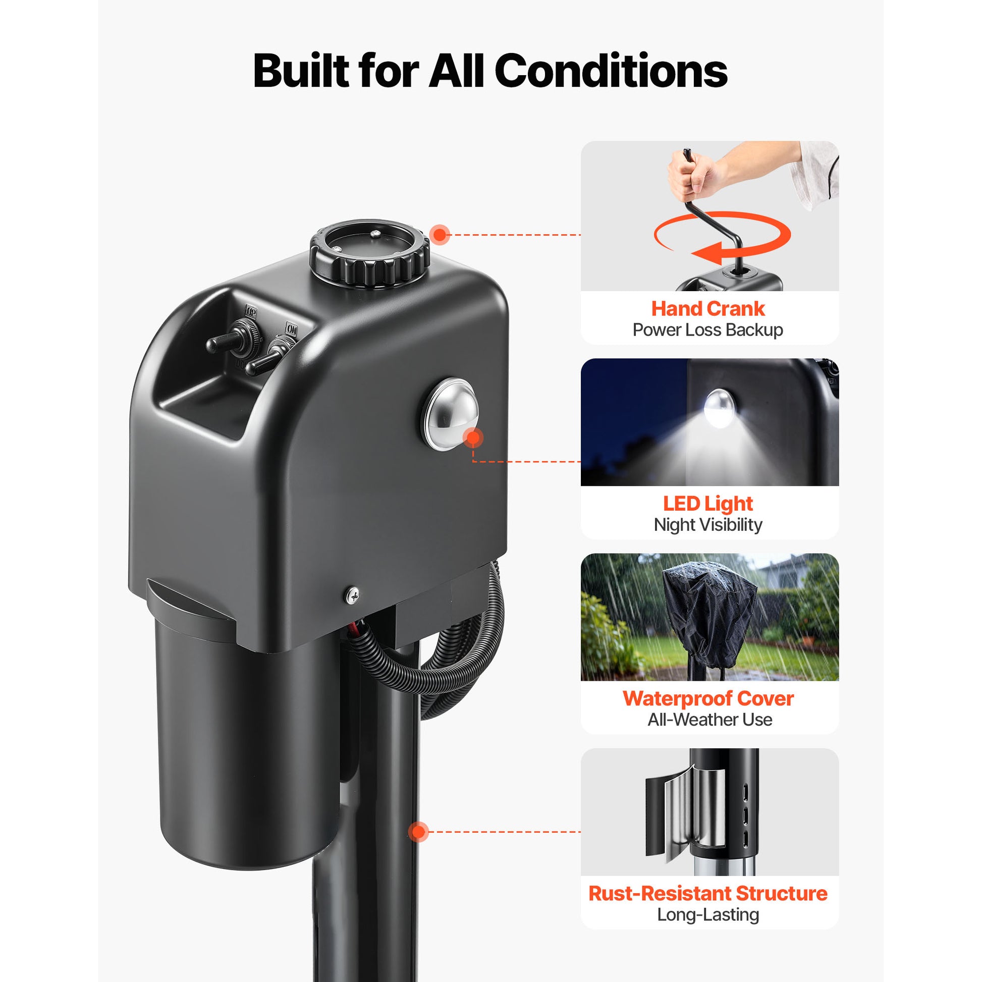 Electric Trailer Jack, 7500 lbs Capacity, Electric Power Tongue Jack with Waterproof Protective Cover & LED Light for Travel Trailer, Camper, RV, 9.84-27.84 in Lift, 12V DC with Wiring, Black image 6