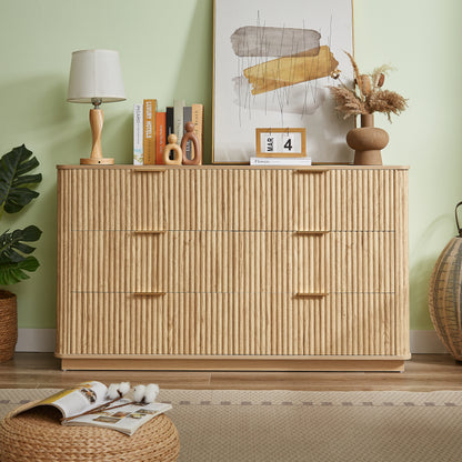6 Drawers Dresser,55" Wide Modern Chest of Drawers Curved wave Design, Dresser TV Stand, Wood Drawer Organizer for Bedroom, Living Room, Hallway, Walnut,55.12''W x 15.75''D x 31.5''H. image 2