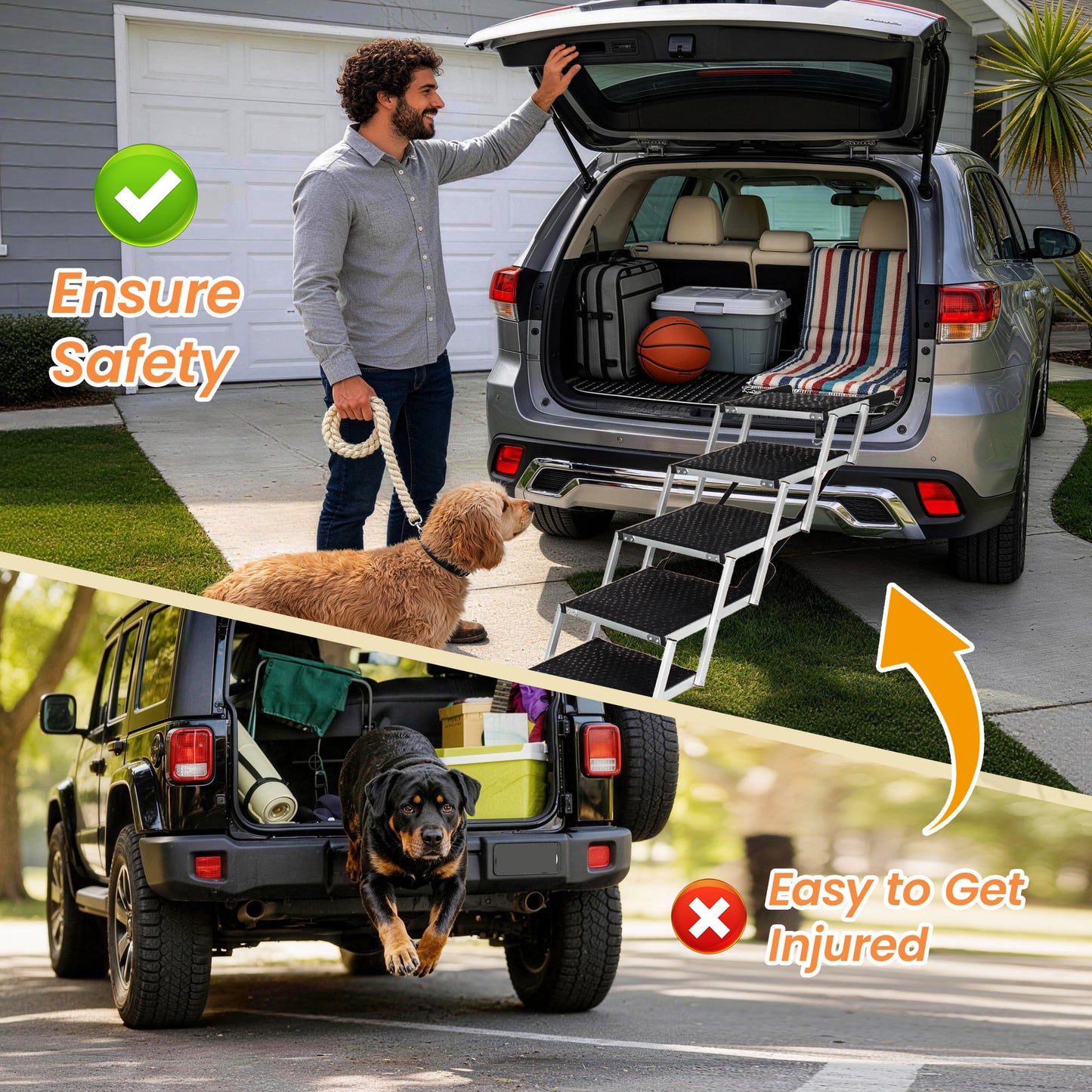 Aluminum Frame Foldable Dog Stairs, 5 Steps Heavy Duty Pet Ramp with Non Slip Surface and Soft Foam Handle, Dogs Stairs for Cars, High Beds, Truck, Supports up to 250 lbs image 2