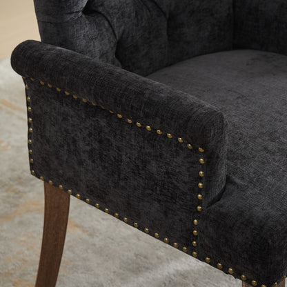 Upholstered Chenille Fabric Accent Dining Chair, Curved Solid Wood Legs, Elegant Tufted Club Dining Room Kitchen Room Arm Dining Chair, Single Pack,Black,SW1895BK image 12