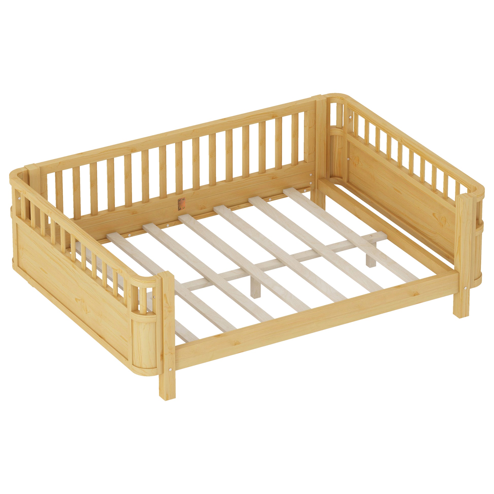 Full Size Wood Platform Bed for Kids, Wood Low Profile Full Bed with Rails for Girls and Boys, Natural (Patented Design,Expect Arrival Date 2026/5/11 Old SKU W2593P233781) image 10