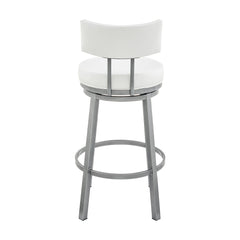Dalza Swivel Counter Stool in Cloud Finish with White Faux Leather