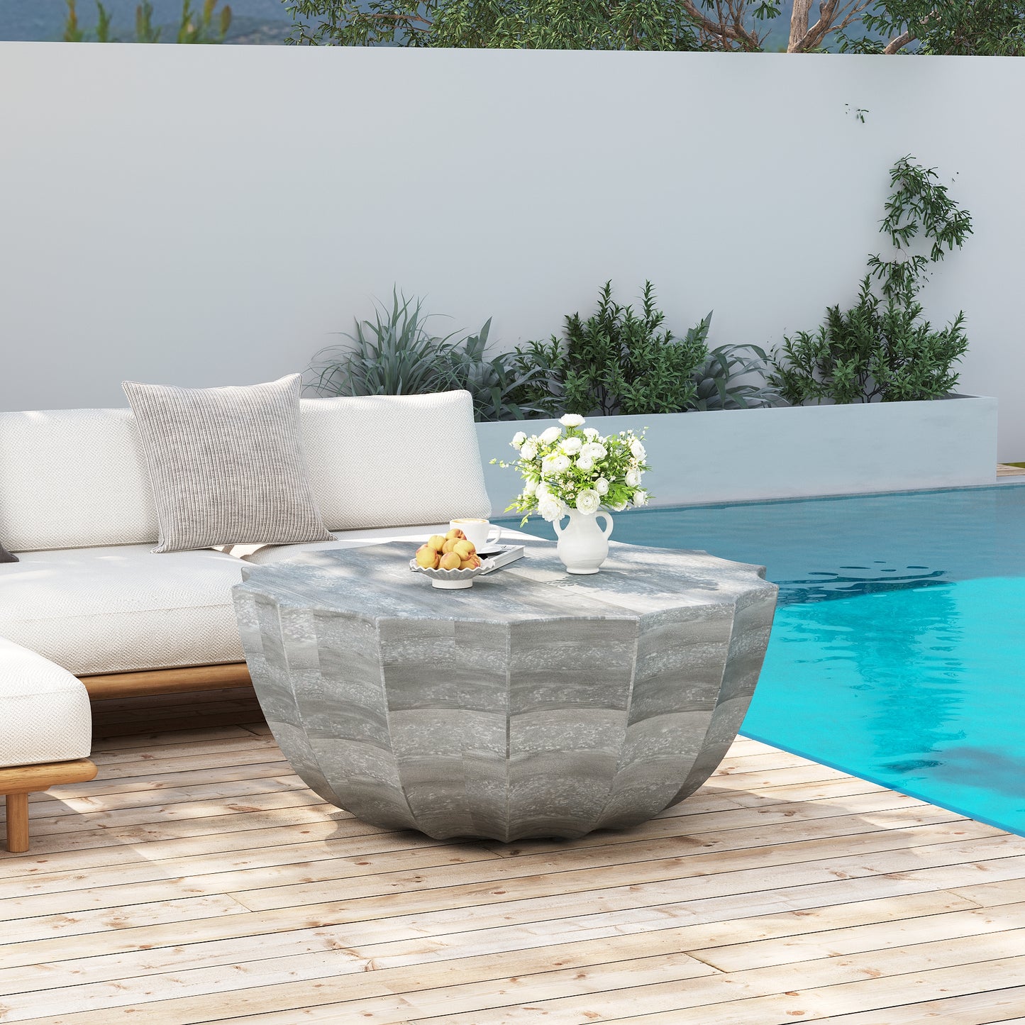 35.43" Modern Outdoor and Indoor Waterproof Coffee Table, Durable MgO Cement Design, Suitable for Terraces, Gardens, Backyards and Living Rooms (Marble white) image 4