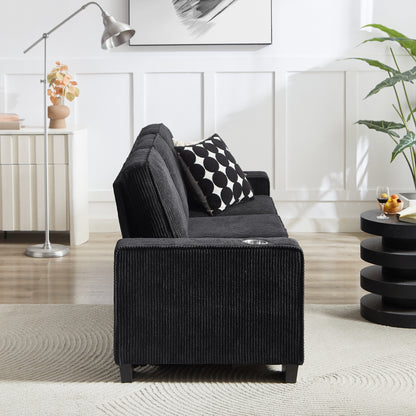 83.86"Corduroy Fabric sofa,Modern Compressed Couch,3-Seater Sofa, Furniture for Living Room,Bedroom,office,Black image 4