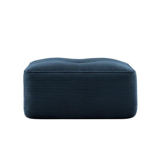 Blue corduroy ottoman front view - modular footstool by Dekuch