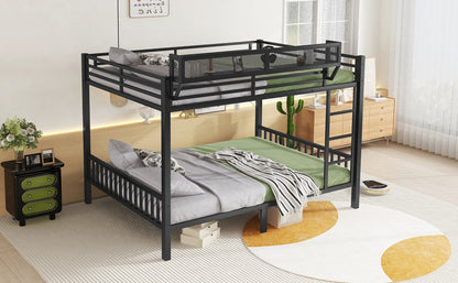 Queen Over Queen Metal Bunk Bed with Ladder and Storage Shelf for Adults Teens,Black(Expect Arrival Date 2025/9/12) image 6
