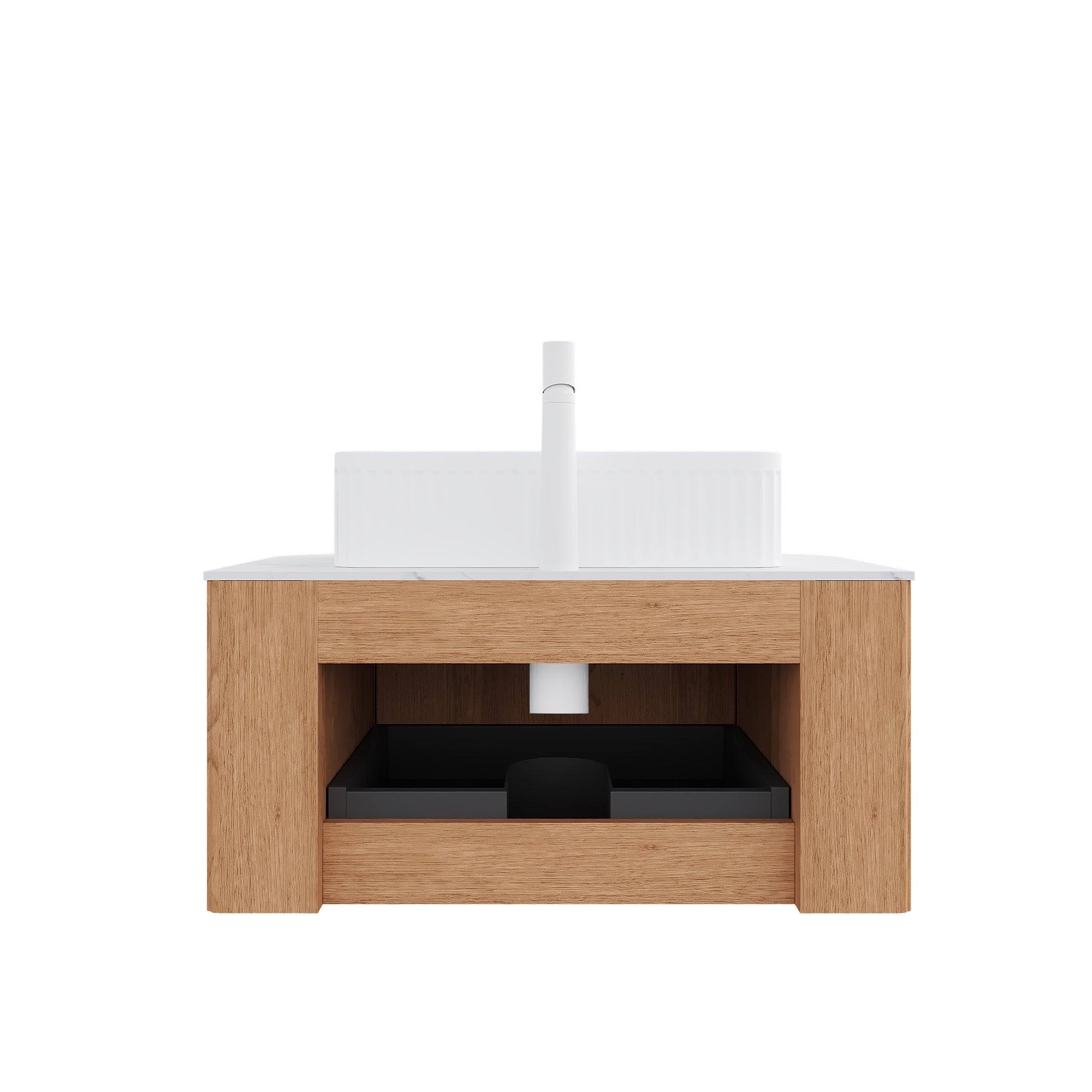 DINA 30" Bathroom Vanity with Sink, Wall-Mounted Floating Curved Edges Striped Bathroom Storage Cabinet with Drawer, White Rectangular Ceramic Basin, No Faucet, Pre-assembled, Natural Woodgrain Color image 4