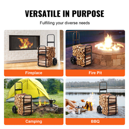 Firewood Log Cart, 250 lbs Load Capacity, Outdoor and Indoor Wood Rack Storage Mover with Pneumatic Rubber Wheels, Heavy Duty Steel Dolly Hauler, Firewood Carrier for Fireplace, Fire Pit, Black image 9