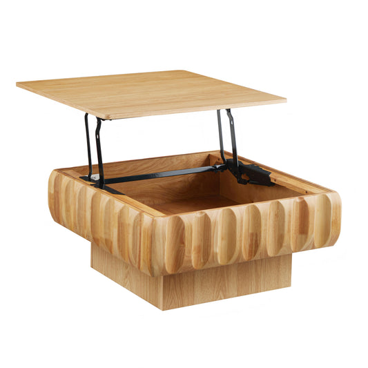Square Lift-Top Coffee Table with Solid Wood Frame and Hidden Storage image 1