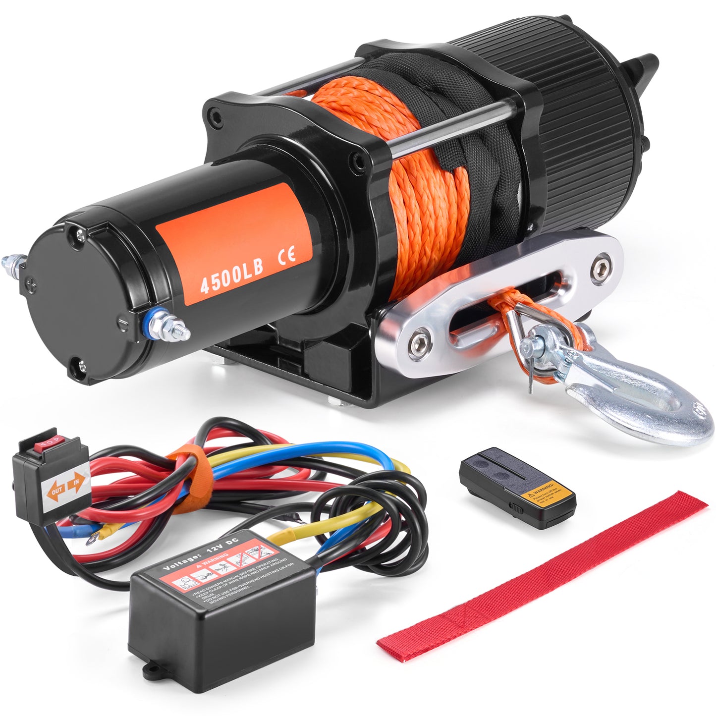Electric Winch ATV UTV 4500 lb Synthetic Rope Waterproof Remote Control image 1
