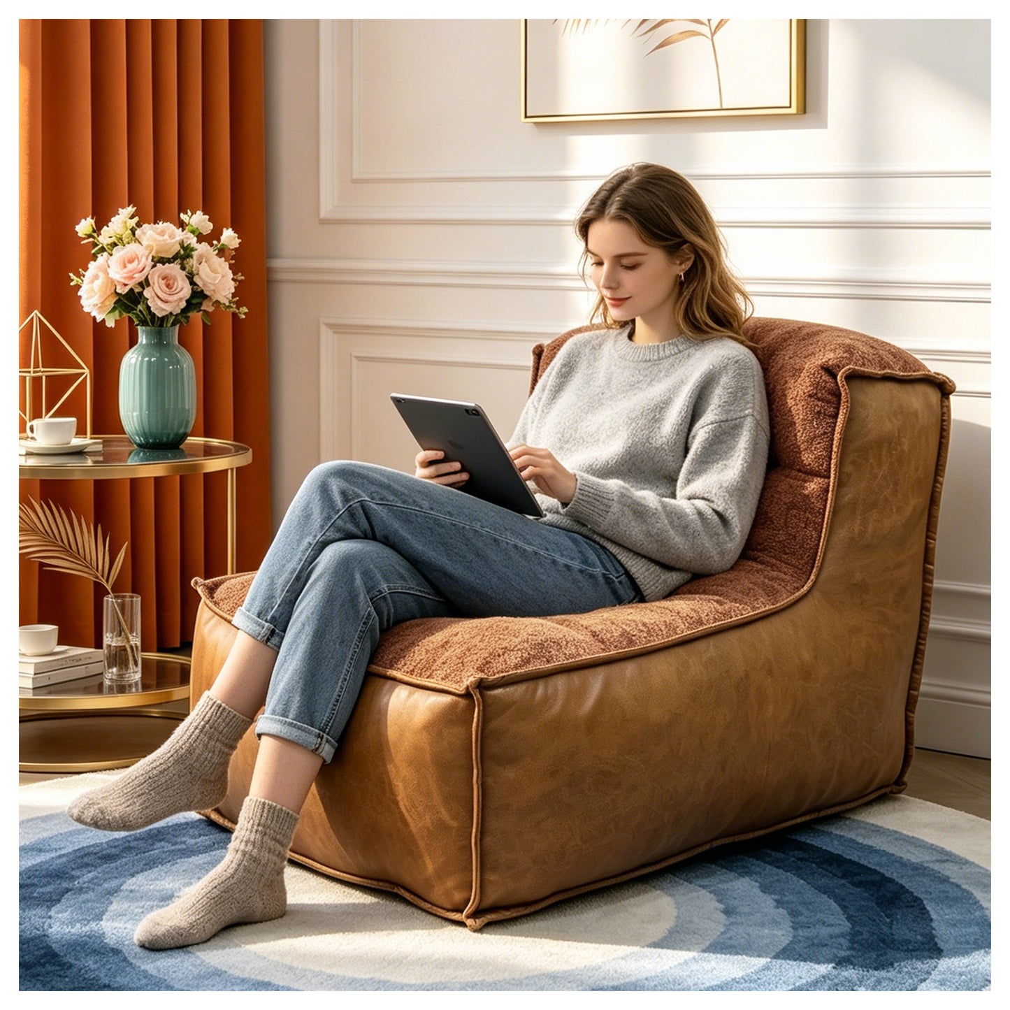 Elegant Single-Seater Armchair with Sculptural Backrest and Integrated Side Table for Enhanced Living Room Comfort and Style image 1