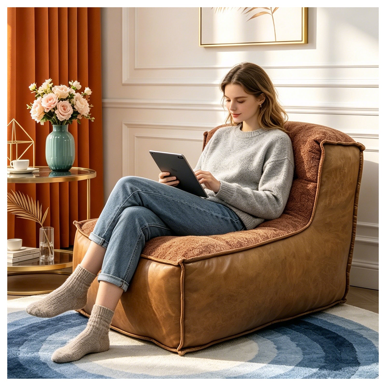 Elegant Single-Seater Armchair with Sculptural Backrest and Integrated Side Table for Enhanced Living Room Comfort and Style image 1
