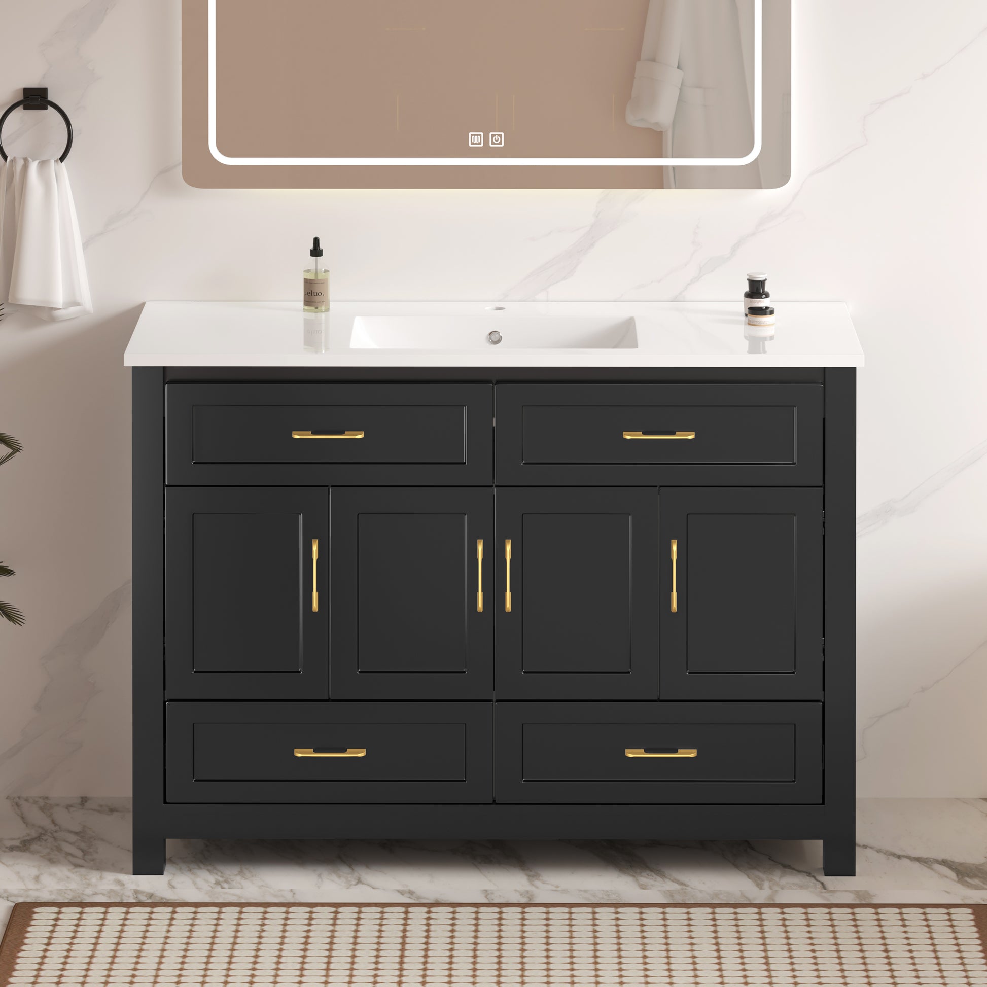 48" Black Bathroom Vanity with Resin sink Combo, Abundant Storage Cabinet -4 Soft close doors and 4 drawers image 1