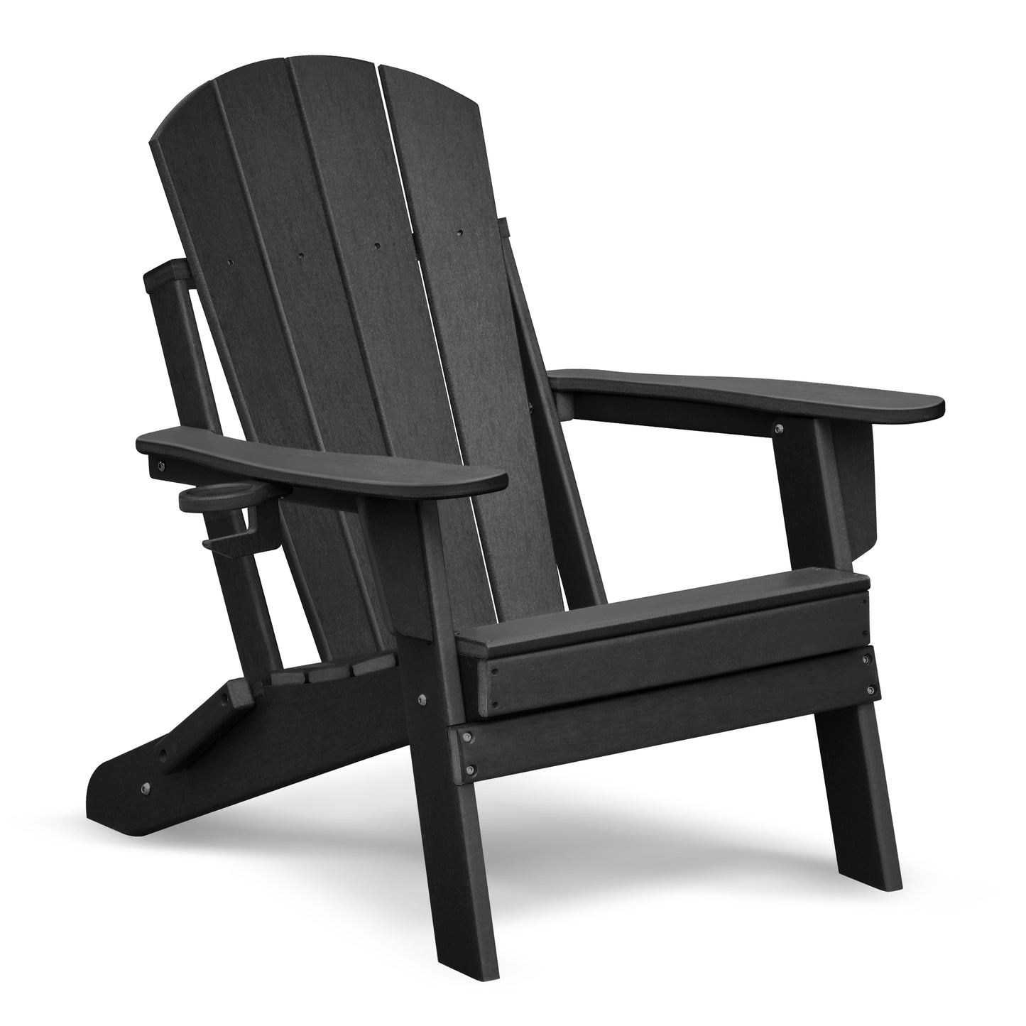Folding Outdoor Adirondack Chair Set of 2 and Table Set,HDPE All-weather Folding Fire Pit Chair, Ergonomic Design Patio Lawn Chair for Outside Deck Garden Backyardf Balcony, Black image 2