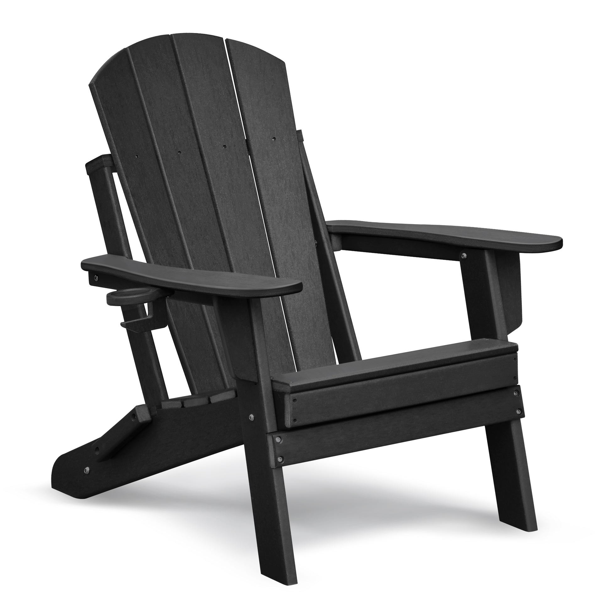 Folding Outdoor Adirondack Chair Set of 2 and Table Set,HDPE All-weather Folding Fire Pit Chair, Ergonomic Design Patio Lawn Chair for Outside Deck Garden Backyardf Balcony, Black image 2