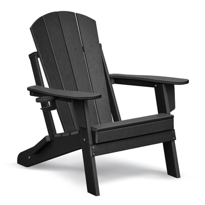 Folding Outdoor Adirondack Chair Set of 2 and Table Set,HDPE All-weather Folding Fire Pit Chair, Ergonomic Design Patio Lawn Chair for Outside Deck Garden Backyardf Balcony, Black image 2
