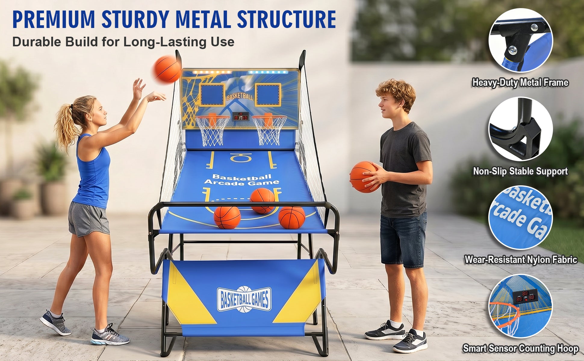 Dual Shot Foldable Basketball Arcade Game, LED Digital Scoreboard, 4 Balls & Pump, Indoor Family Entertainment Game image 2