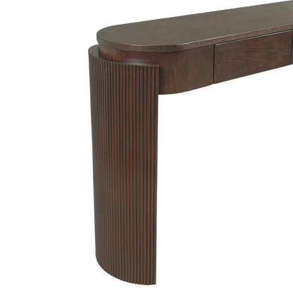 TREXM Entryway Table with Natural Wood Grain Finish, Console Table with Fluted Design, Oval Top and 2 Drawers for Entryway and Living Room (Espresso) image 4