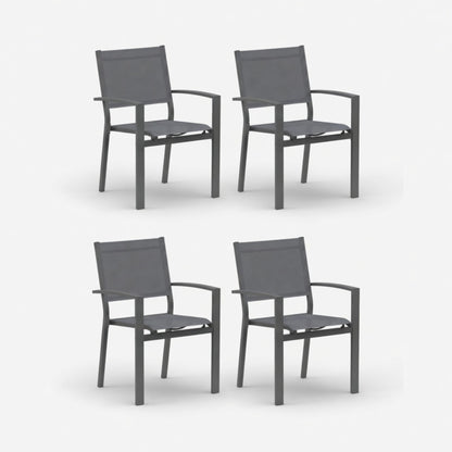 Set of 4, Heavy duty Metal Grey Outdoor Patio Chair – All Weather Textilene image 1
