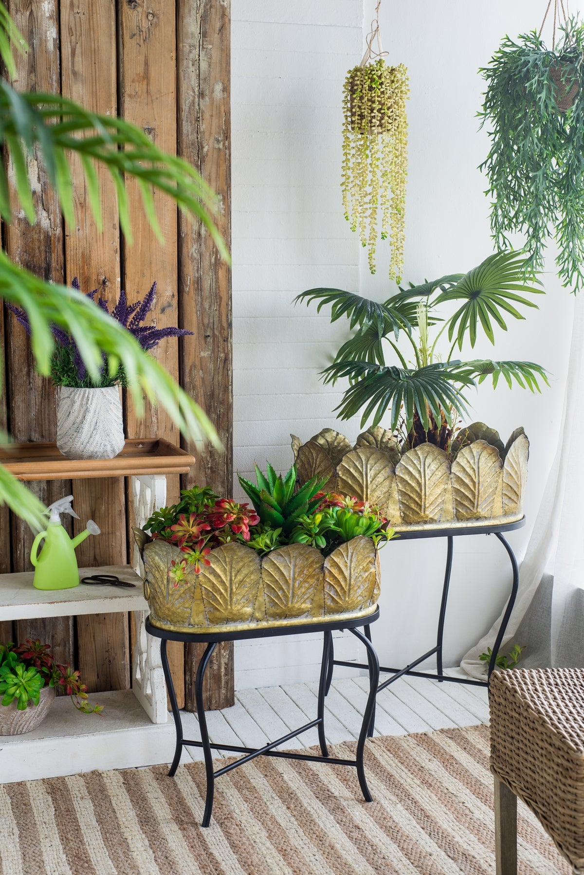 Set of 2 Metal Planter With Iron Legs Stand, L:27.2x19x32.3" S:23.5x16x26.5" image 1