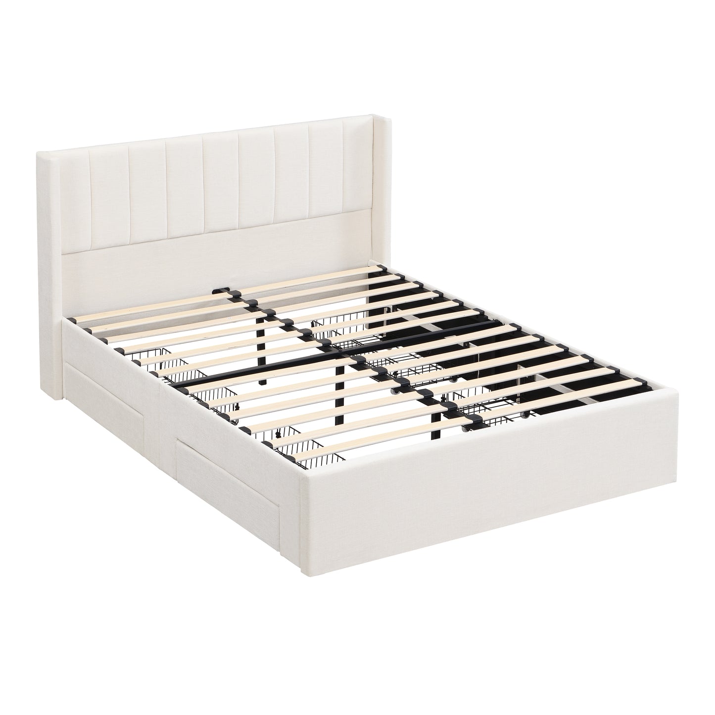 Large-capacity upholstered storage bed with drawers,Beige,Queen image 9