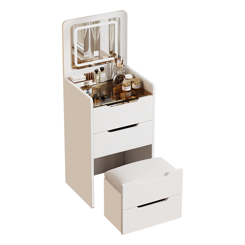 (48CM) 3 in 1 Vanity Desk with Plip Top Mirror, Small Make Up Vanity Set with Visible Glass Desktop, Compact Makeup Vanity with 3 Drawers, Dressing Table for Bedroom (WHITE COLOR) image 8