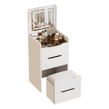(48CM) 3 in 1 Vanity Desk with Plip Top Mirror, Small Make Up Vanity Set with Visible Glass Desktop, Compact Makeup Vanity with 3 Drawers, Dressing Table for Bedroom (WHITE COLOR) image 8