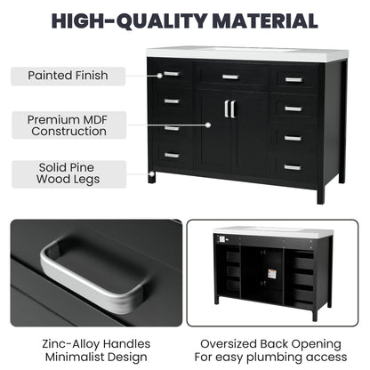 47" Bathroom Vanity without Sink, Cabinet Only, 2 Doors and 8 Drawers, Soft Close System, Classic Design, Black image 6
