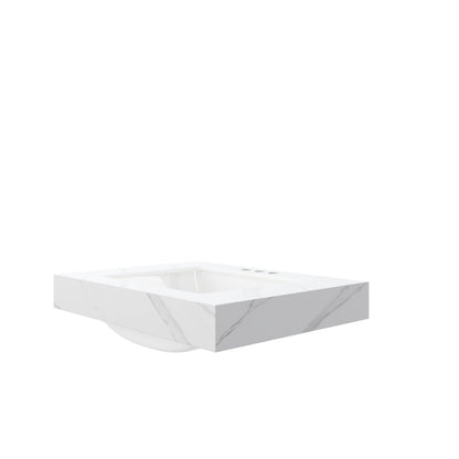 30" MURI Carrara White Sintered Stone Countertop and Undermount Ceramic Basin with Three Standard Pre-drilled Faucet Holes, NO Cabinet, NO Faucet and Sink Cover image 2