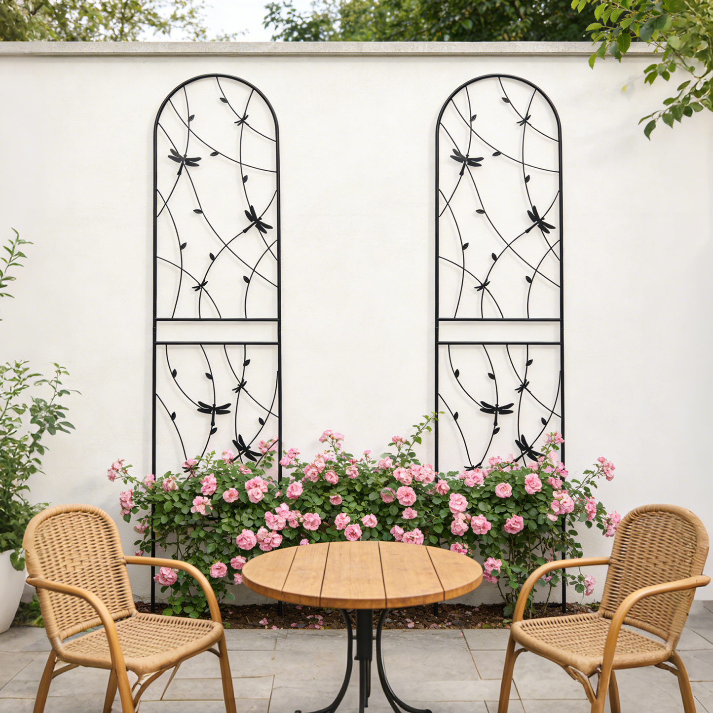 2 Pack Metal Garden Trellis 86.7" x 19.7" Rustproof Trellis for Climbing Plants Outdoor Flower Support Dragonfly Deco Black image 9