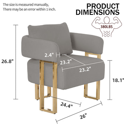 TS Modern decorative chair, living room side chair with gold metal legs, no wheels, suitable for dressing area, reception room, office,Teddy fleece upholstered metal foot sofas 2PCS Grey image 11