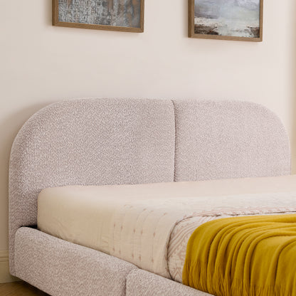 Queen Size Upholstered Bed Frame Modern Minimalist Style - Circle Yarn Fabric, Tall Curved Headboard, Sturdy Leg Support & Wheeled Drawer Storage, Mattress Not Included -Pink image 6
