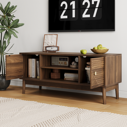 43.31 inch TV Stand, Mid-Century Modern TV Stand for 32/45 inch TV, Entertainment Center with Storage, Media Console Table for Living Room and Bedroom, Walnut image 10