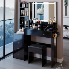 41" Large Vanity Table Set with Stool, USB & AC Power Stations