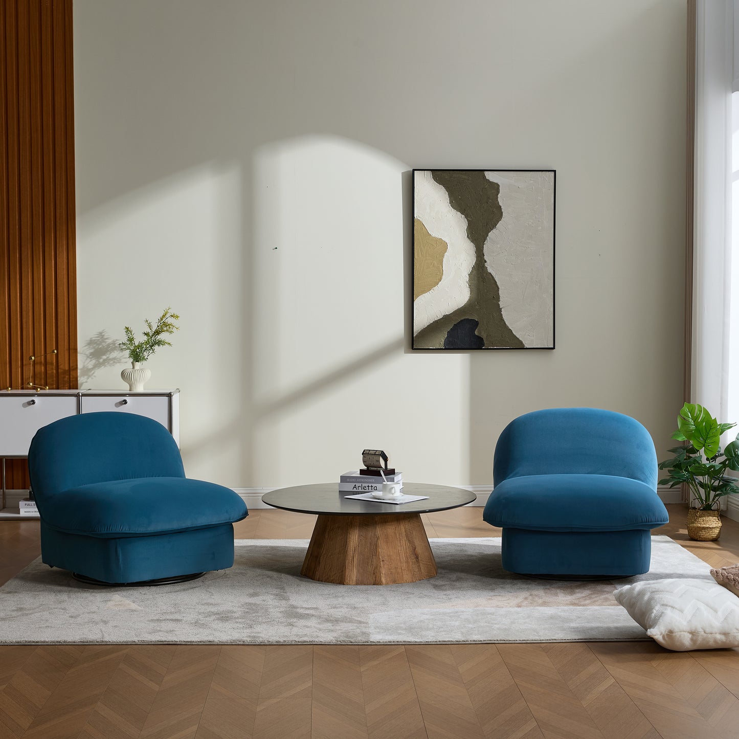 Swivel Accent Chair, 360-degree Metal Base with Velvet Fabric Upholstery, Comfy Pumpkin-Shaped Swivel Chair for Living Room, Bedroom, or Office image 10