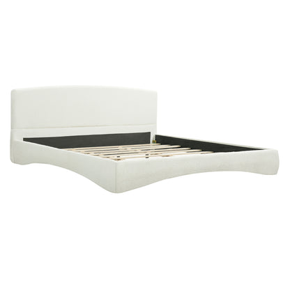 Curved Upholstered Bed with Smart Ambient Lighting,Cream,King image 5