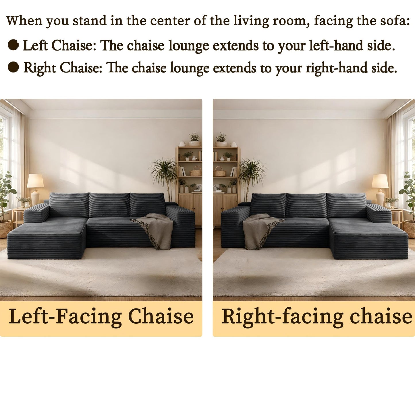 105.1-inch modern Coffee corduroy L-shaped 7-shaped sofa with left side lounge chair, pure sponge compressed cloud sofa, suitable for living rooms, apartments, tool free assembly. image 6