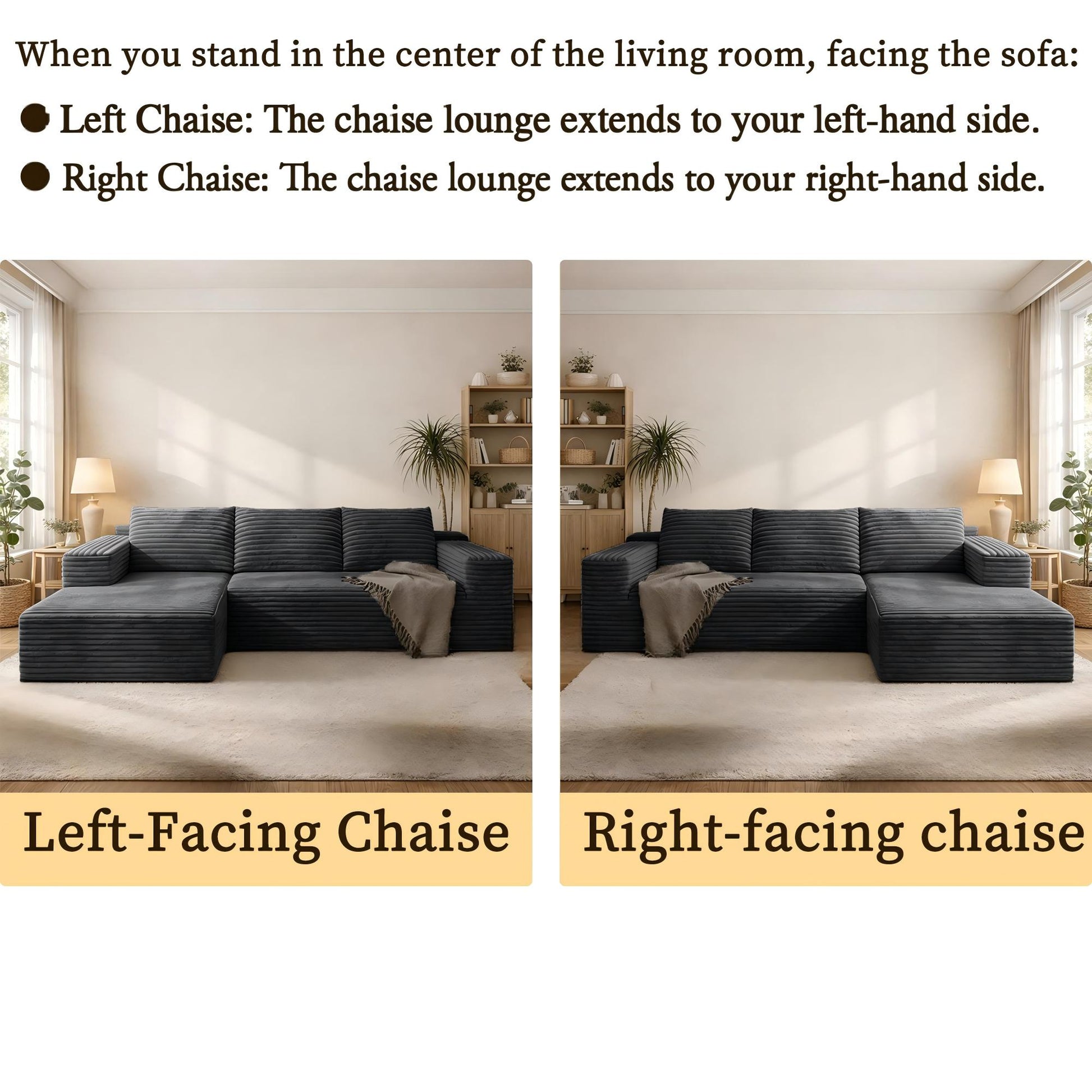 105.1-inch modern Coffee corduroy L-shaped 7-shaped sofa with left side lounge chair, pure sponge compressed cloud sofa, suitable for living rooms, apartments, tool free assembly. image 6