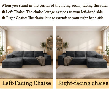 105.1-inch modern Coffee corduroy L-shaped 7-shaped sofa with left side lounge chair, pure sponge compressed cloud sofa, suitable for living rooms, apartments, tool free assembly. image 6