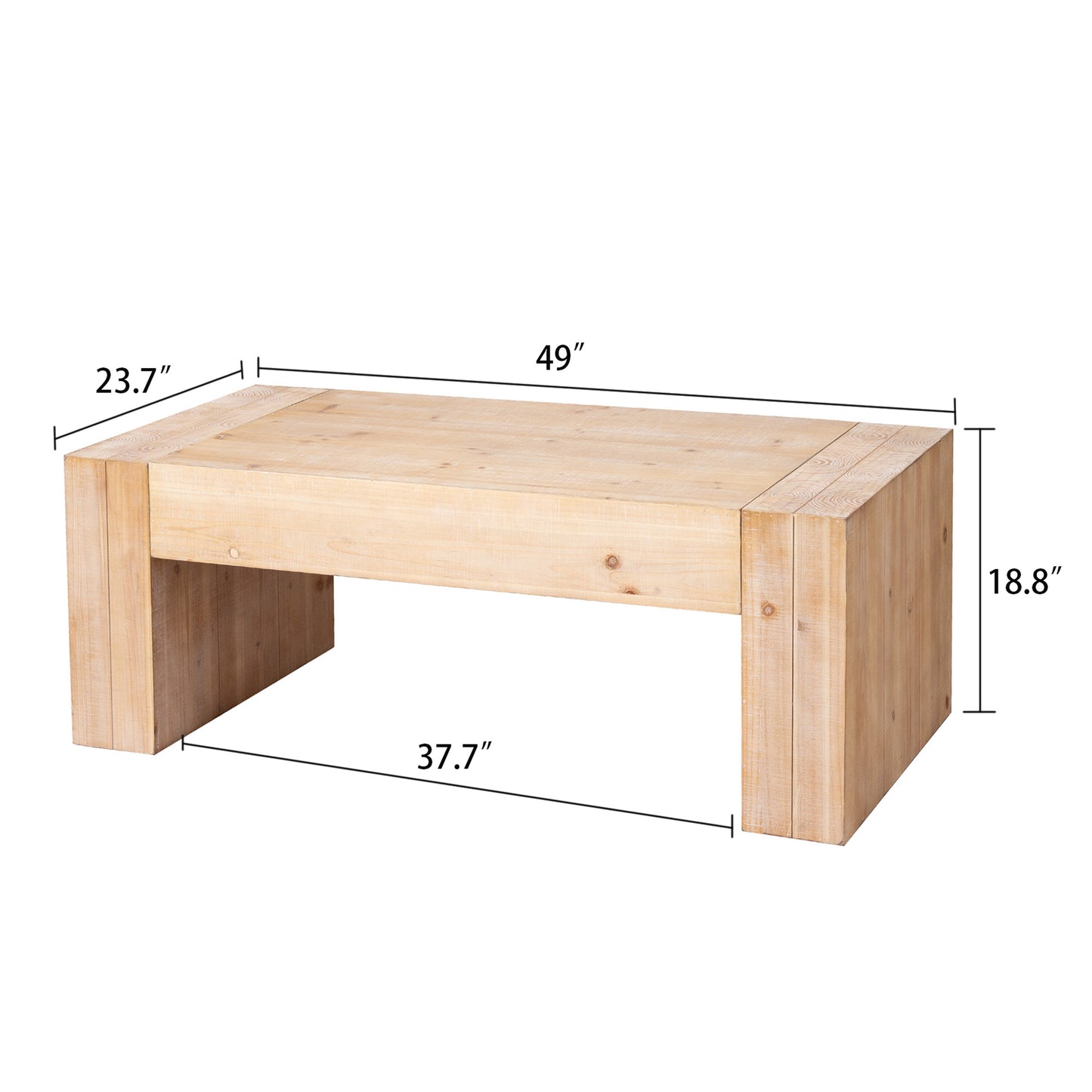 49" Rustic Wood Coffee Table, Engineered Wood Center Table with Whitewashed Finish, Modern Farmhouse Living Room Table image 5