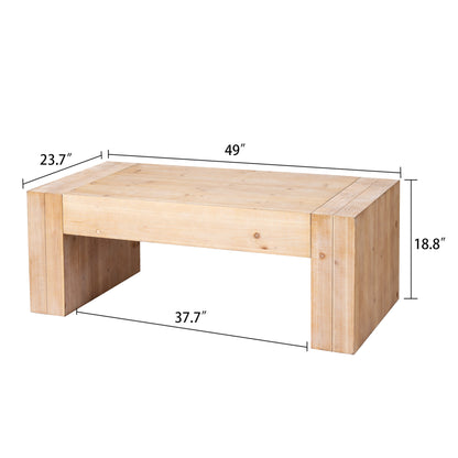 49" Rustic Wood Coffee Table, Engineered Wood Center Table with Whitewashed Finish, Modern Farmhouse Living Room Table image 5