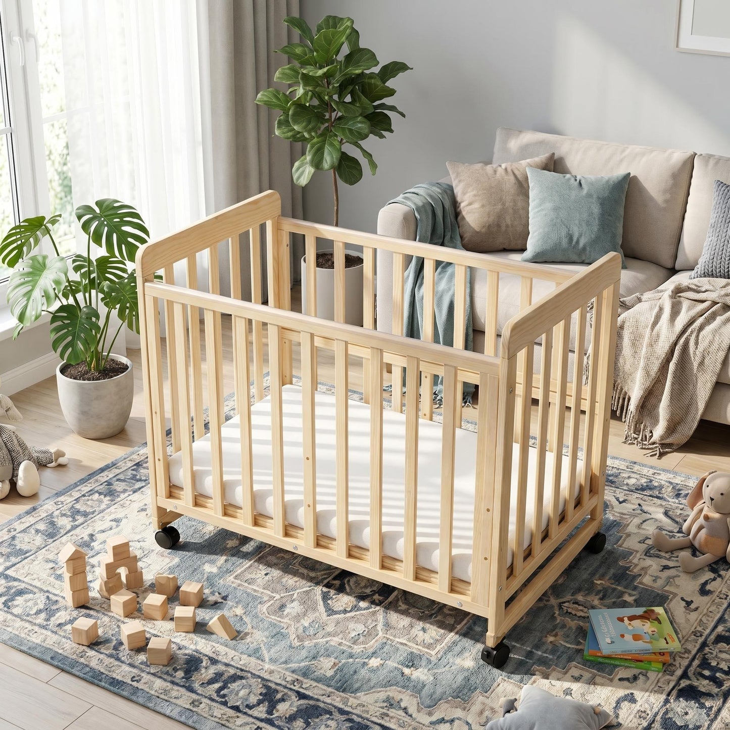 Baby Bassinets Bedside Sleeper - Portable Pine Wood Bedside Bassinet,3 Heights Small Mini Crib with Mattress 1.97 - 2.2in,Space-Saving Design Baby Crib for Newborns 0-36 Months image 10