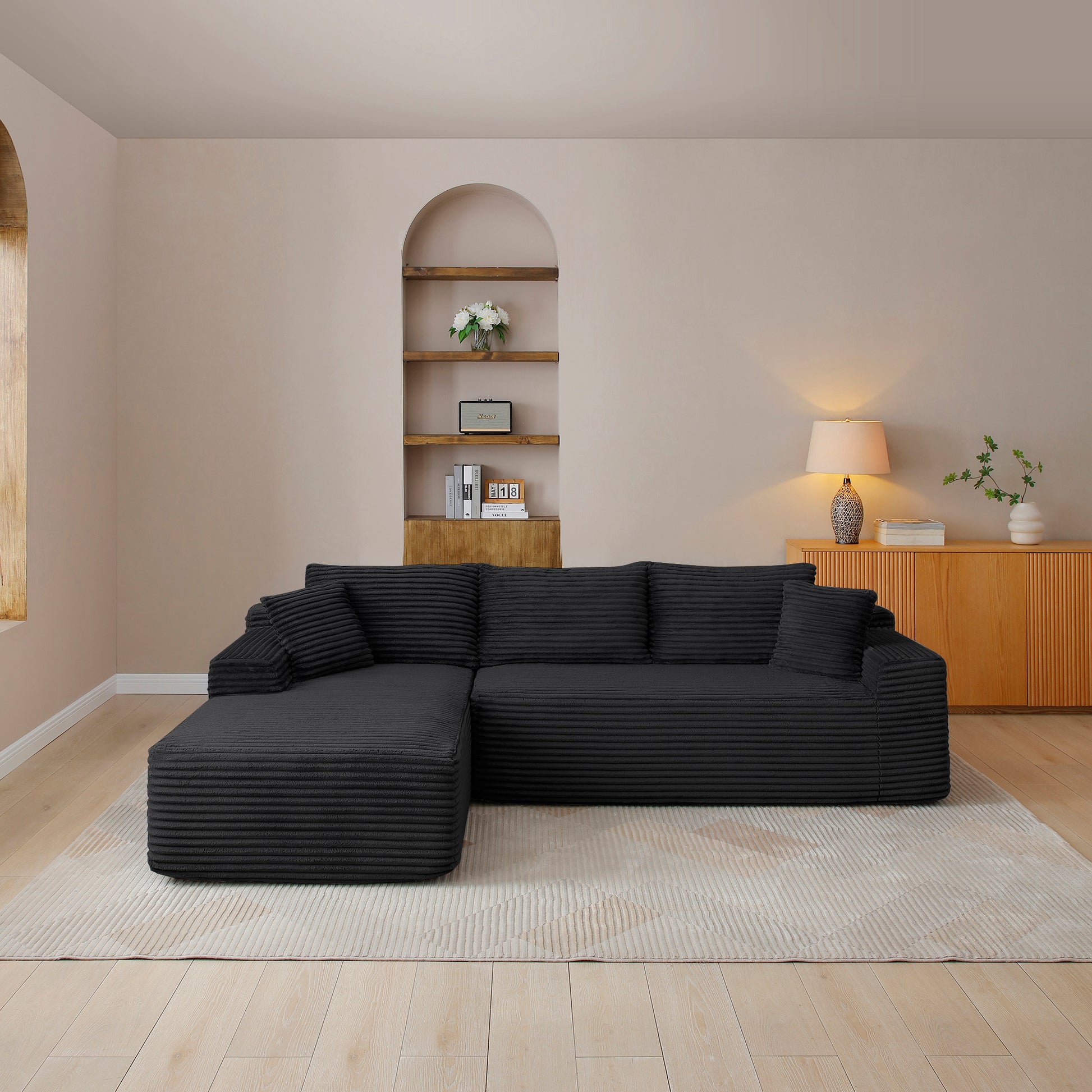 105'' Modular Sectional Sofa, Cloud Sectional Couch with Deep Seat, Modern Modular L-Shape Sofa Couch with Chaise,Upholstered Couches for Living Room Bedroom,No Assembly, (BLACK) image 1