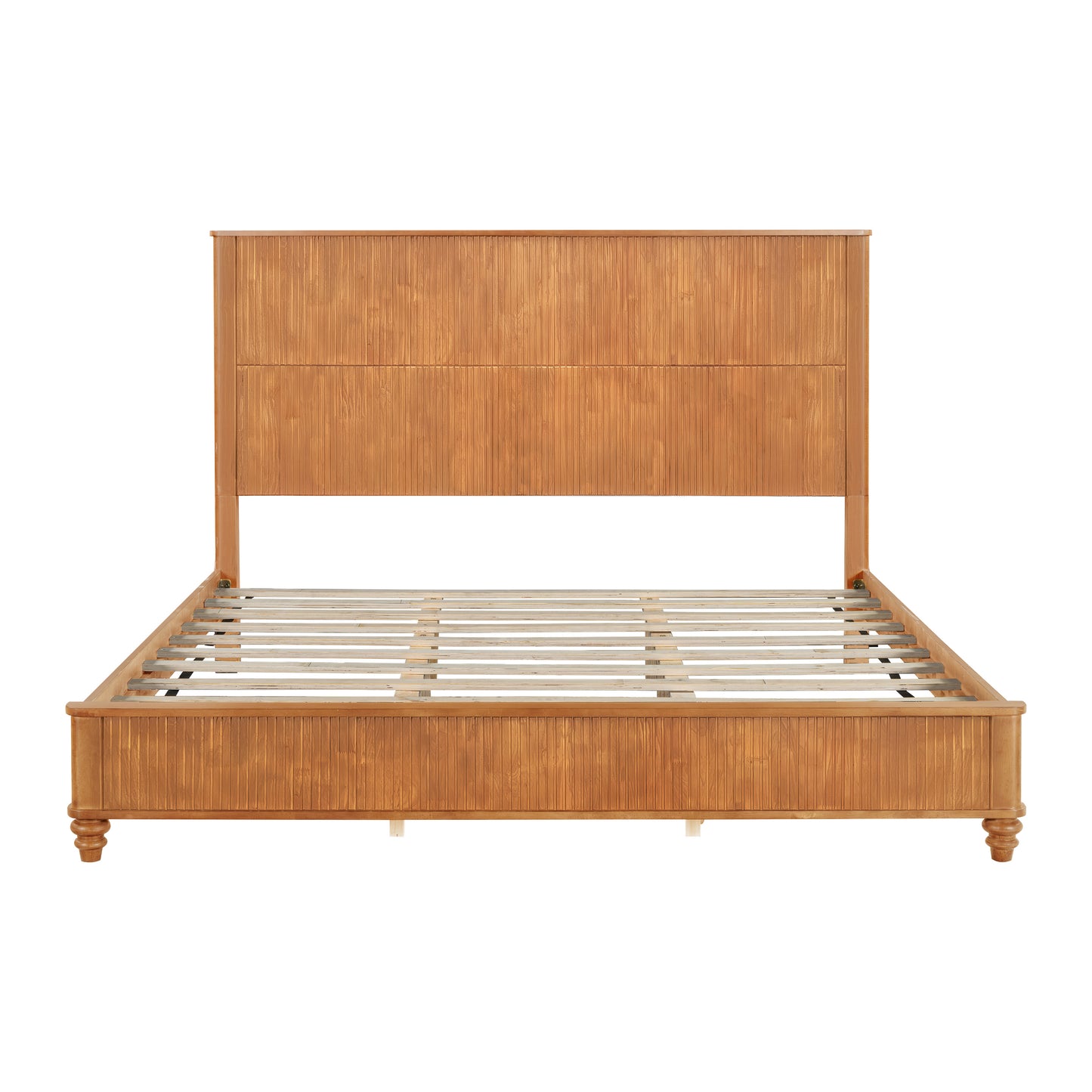 Solid Wood Bed Frame,King Platform Bed Frame with Headboard,Tall Headboard Natural Wood Bed,No Box Spring Needed,Natural image 6