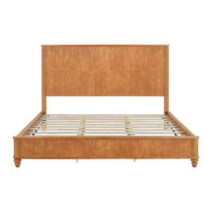Solid Wood Bed Frame,King Platform Bed Frame with Headboard,Tall Headboard Natural Wood Bed,No Box Spring Needed,Natural image 6
