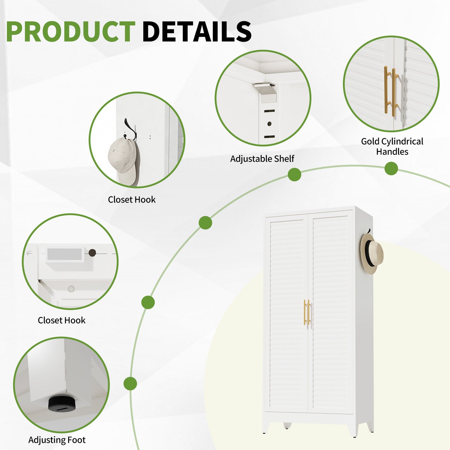 White Metal Wardrobe Closet with 2 Doors, 71″ Tall Portable Storage Cabinet for Bedroom, Lightweight Closet for Small Apartments, Dorm, Renters, Cold Rolled Steel, Easy Assembly image 5